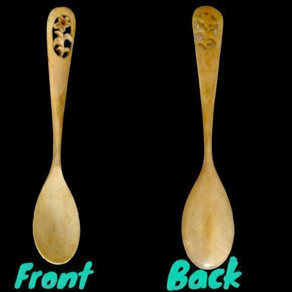 Antique Spoon Carved Cow Bone Victorian 1890’s Baby Tea Sugar Spoon Vintage